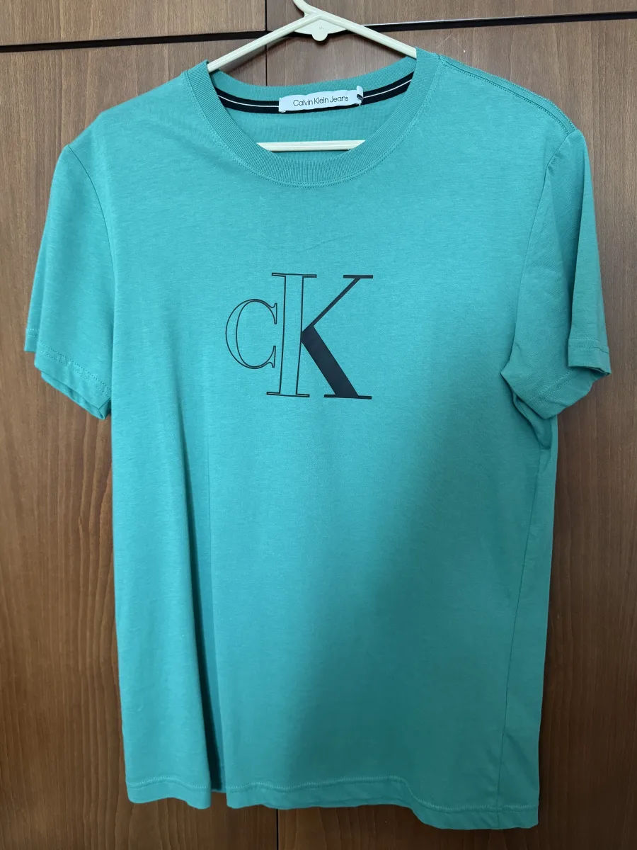 New Calvin Klein Green Cotton T-Shirt, Size L, Short Sleeve, Casual