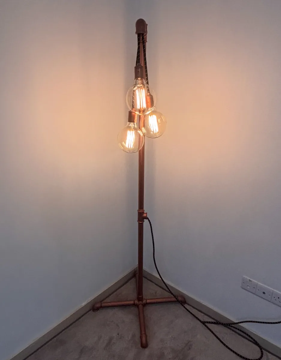 Handmade Industrial Copper Pipe Floor Lamp - Like New, 175cm Height